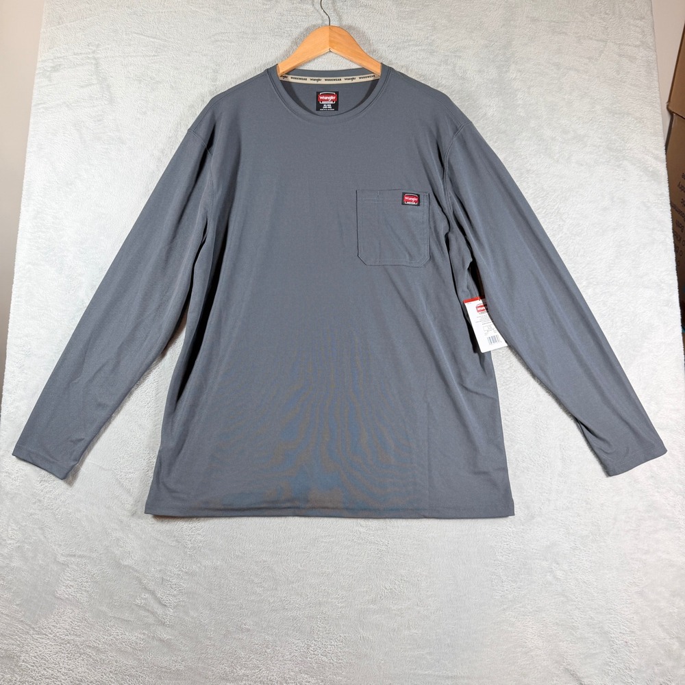 Wrangler Mens Workwear LS Poly Tee Iron Gate Size XL Pocket NWT
